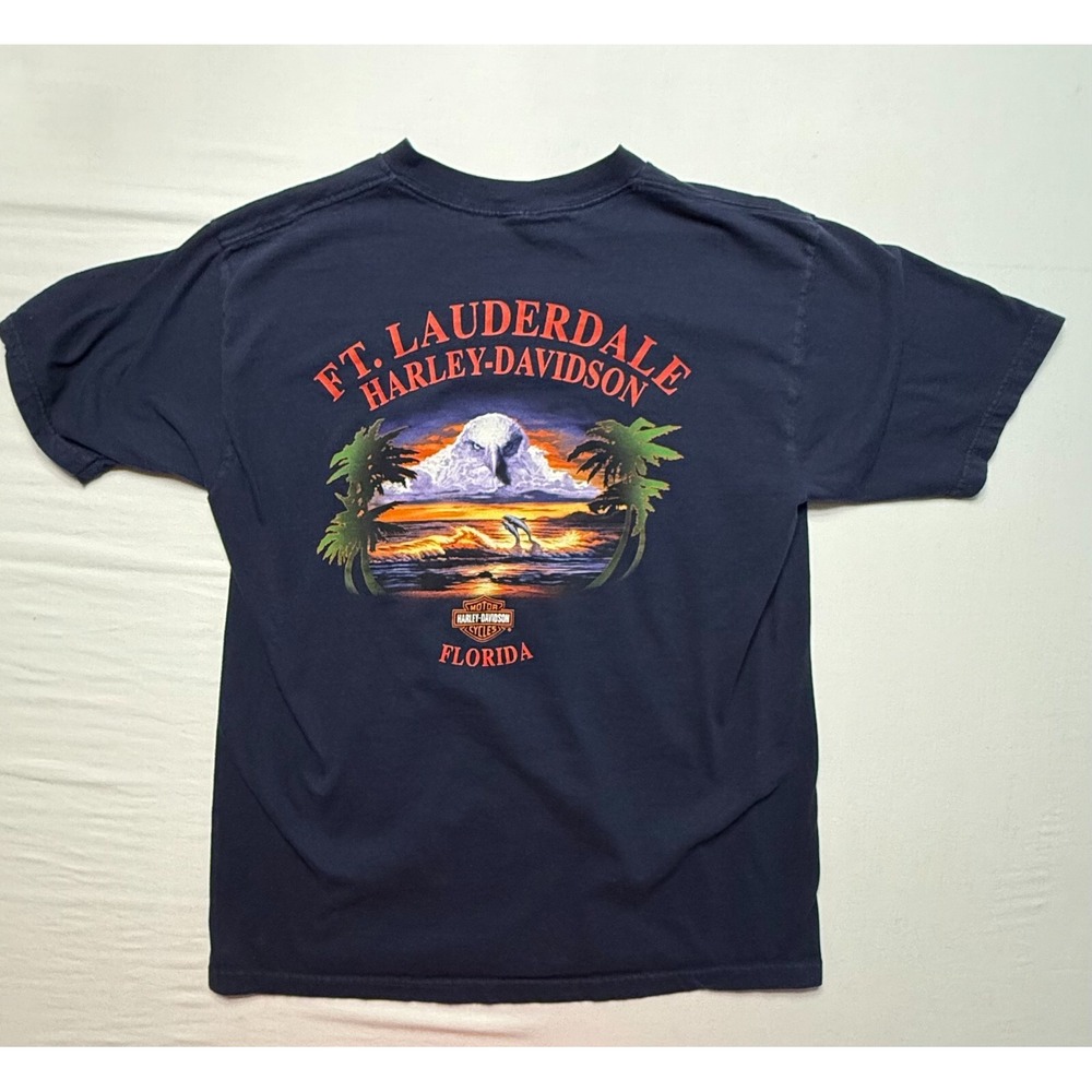 Harley Davidson TShirt Mens Large Black Fat Boy V Twin‎ 90s Ft Lauderdale VTG - Picture 2 of 4